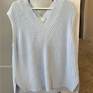 Light Blue V-Neck Ribbed Sweater Vest